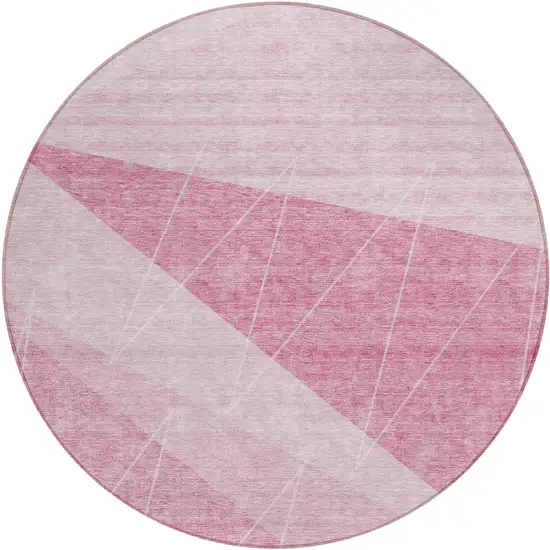 8' Pink Mauve And Blush Round Geometric Washable Indoor Outdoor Area Rug Photo 1