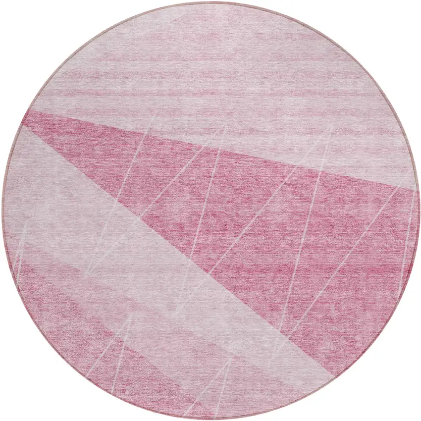 8' Pink Mauve And Blush Round Geometric Washable Indoor Outdoor Area Rug Photo 1