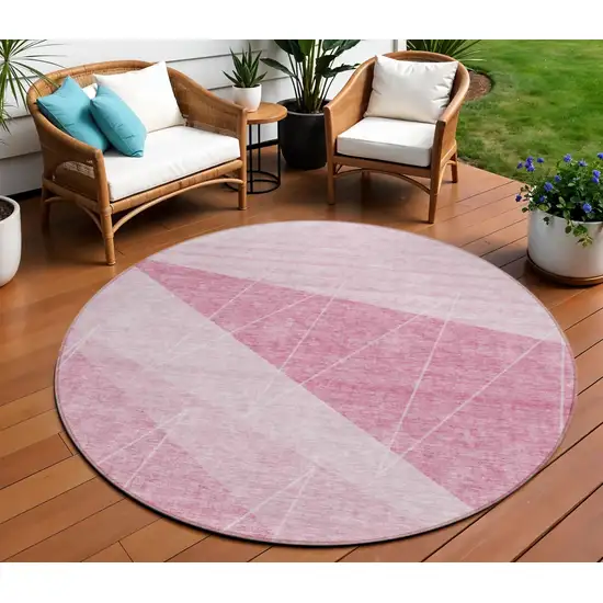 8' Pink Mauve And Blush Round Geometric Washable Indoor Outdoor Area Rug Photo 1