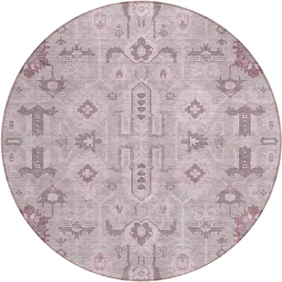 8' Pink Mauve And Blush Round Oriental Washable Indoor Outdoor Area Rug Photo 1