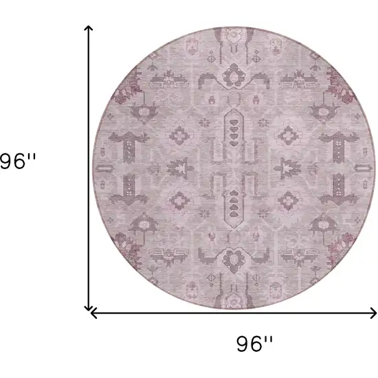 8' Pink Mauve And Blush Round Oriental Washable Indoor Outdoor Area Rug Photo 7