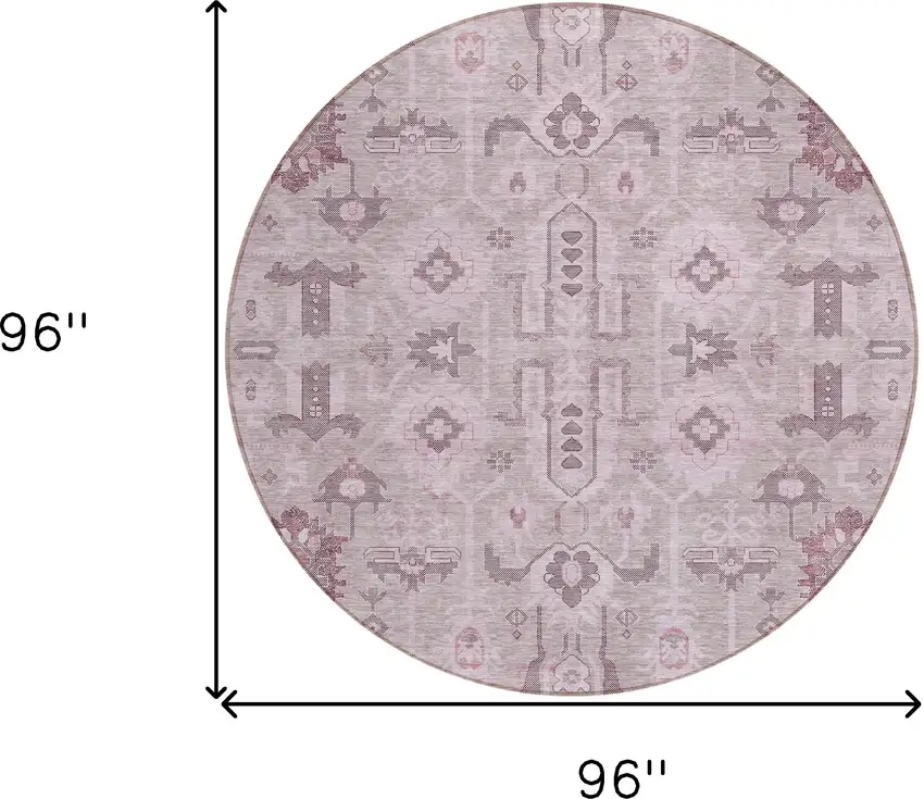 8' Pink Mauve And Blush Round Oriental Washable Indoor Outdoor Area Rug Photo 7