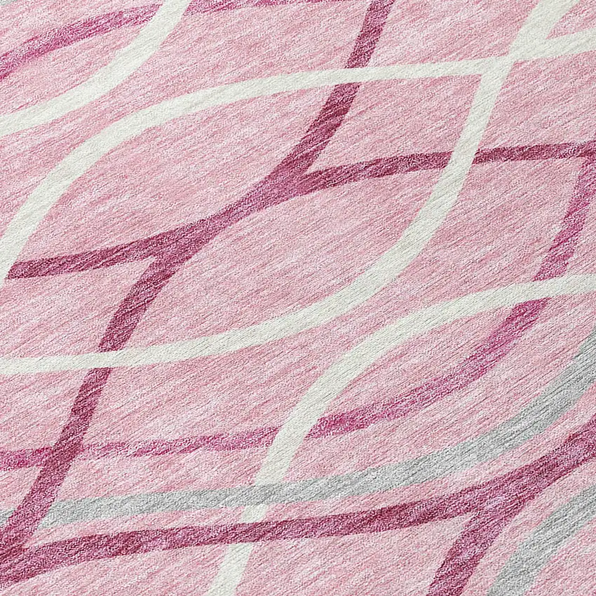 8' Pink Mauve And Ivory Round Abstract Washable Indoor Outdoor Area Rug Photo 9