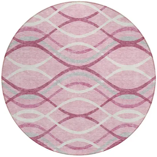 8' Pink Mauve And Ivory Round Abstract Washable Indoor Outdoor Area Rug Photo 5