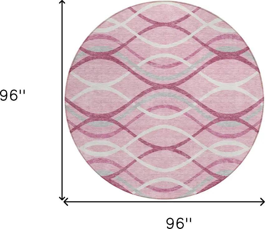 8' Pink Mauve And Ivory Round Abstract Washable Indoor Outdoor Area Rug Photo 8
