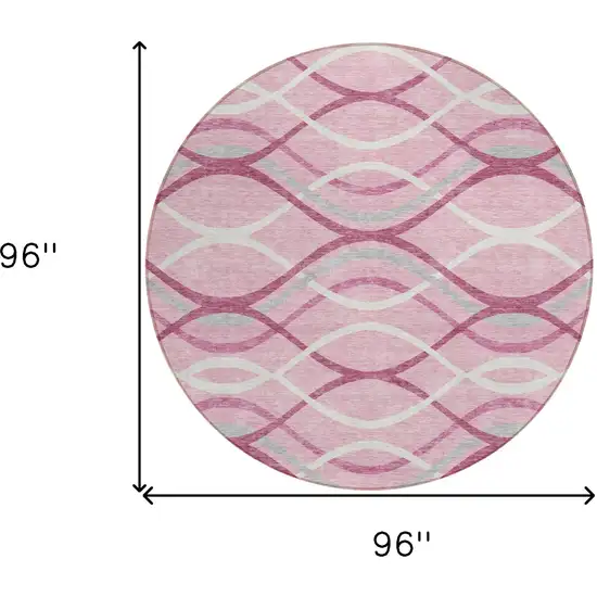 8' Pink Mauve And Ivory Round Abstract Washable Indoor Outdoor Area Rug Photo 8