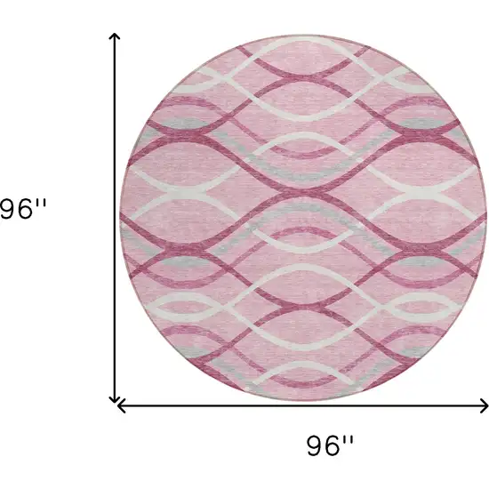 8' Pink Mauve And Ivory Round Abstract Washable Indoor Outdoor Area Rug Photo 8