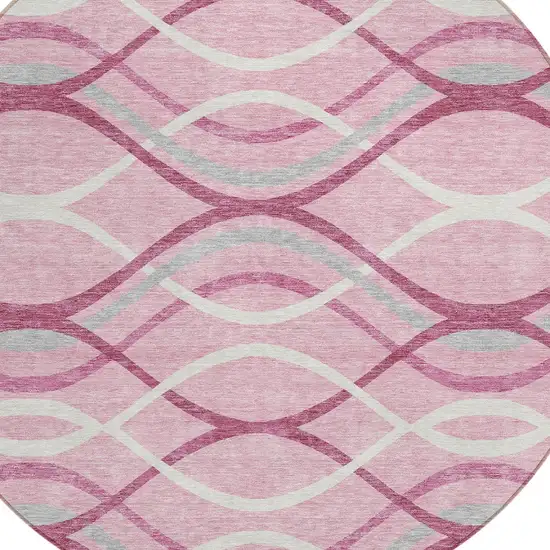 8' Pink Mauve And Ivory Round Abstract Washable Indoor Outdoor Area Rug Photo 4