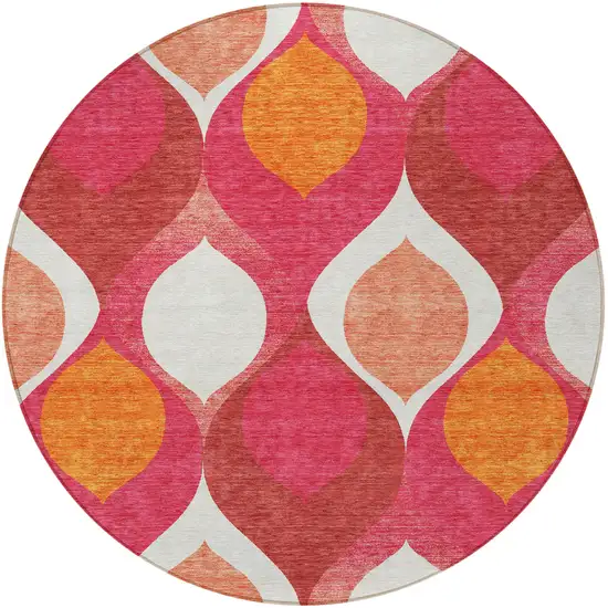 8' Pink Mauve And Orange Round Ogee Washable Indoor Outdoor Area Rug Photo 5