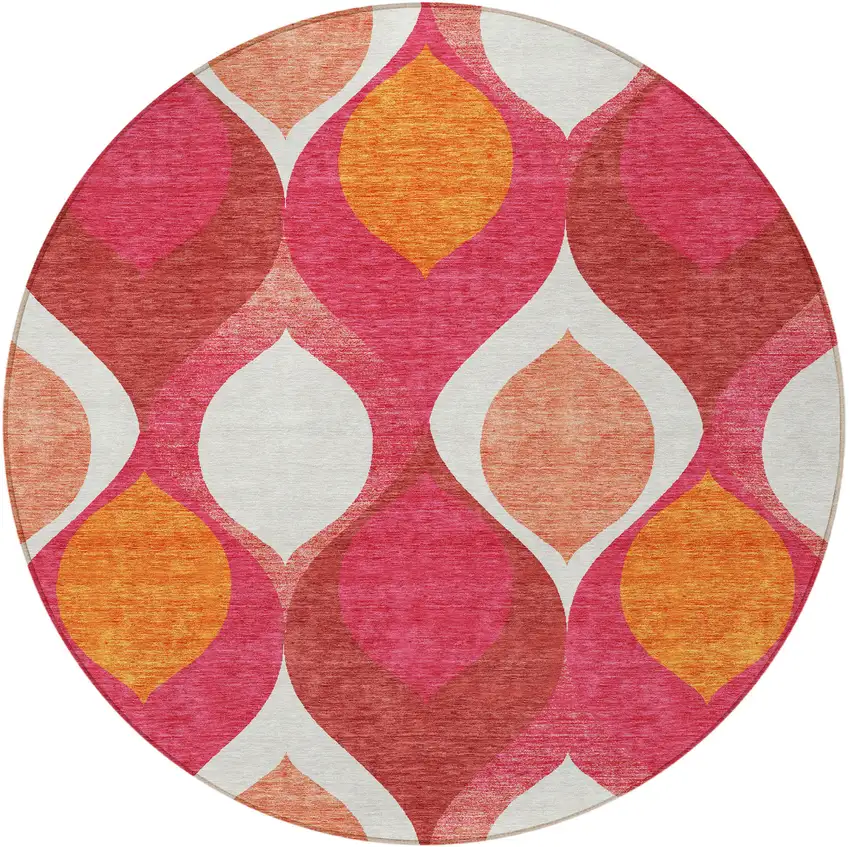 8' Pink Mauve And Orange Round Ogee Washable Indoor Outdoor Area Rug Photo 5