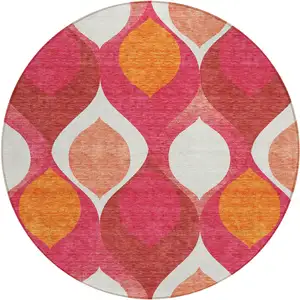 Photo of 8' Pink Mauve And Orange Round Ogee Washable Indoor Outdoor Area Rug
