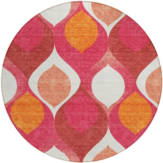 8' Pink Mauve And Orange Round Ogee Washable Indoor Outdoor Area Rug Photo 1