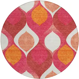 Photo of 8' Pink Mauve And Orange Round Ogee Washable Indoor Outdoor Area Rug