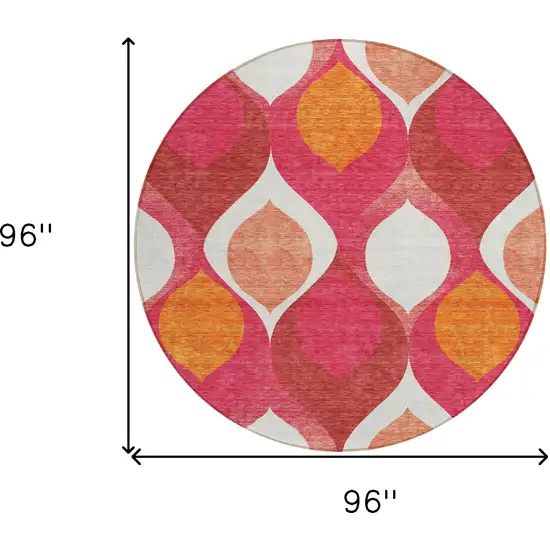 8' Pink Mauve And Orange Round Ogee Washable Indoor Outdoor Area Rug Photo 8