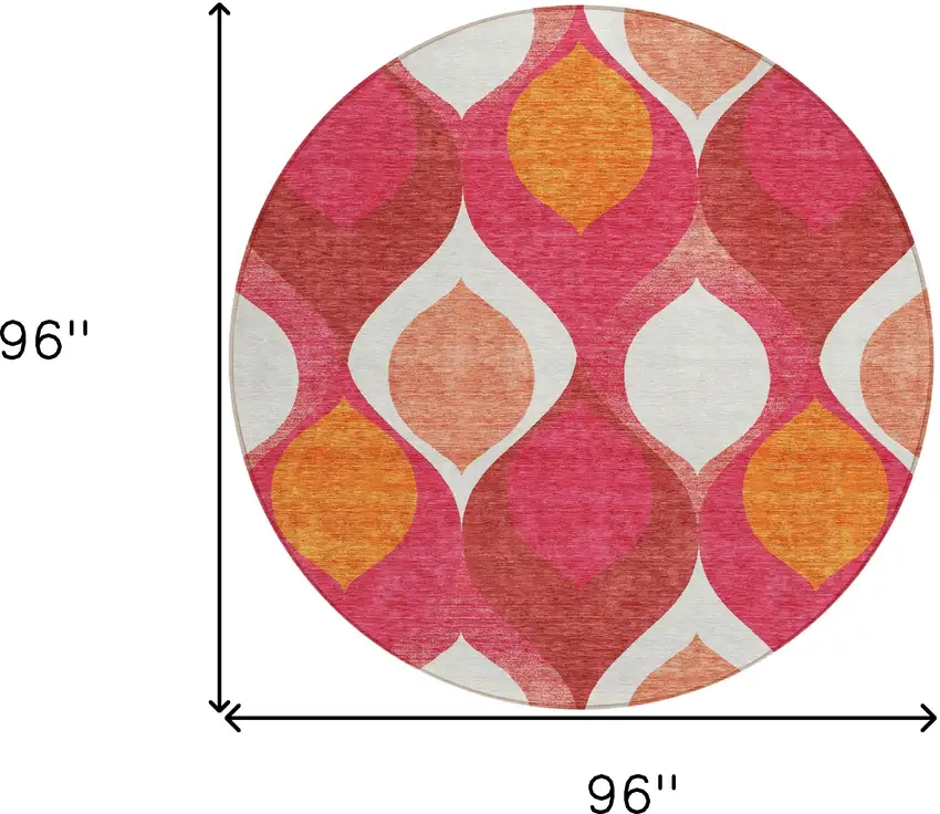 8' Pink Mauve And Orange Round Ogee Washable Indoor Outdoor Area Rug Photo 8