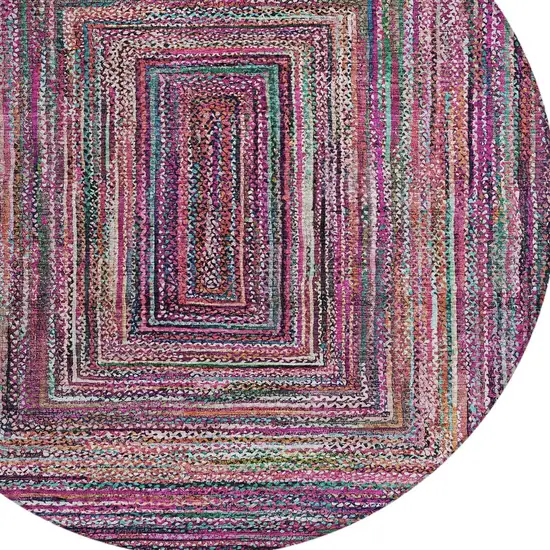 8' Pink Mauve And Teal Blue Round Geometric Washable Indoor Outdoor Area Rug Photo 7