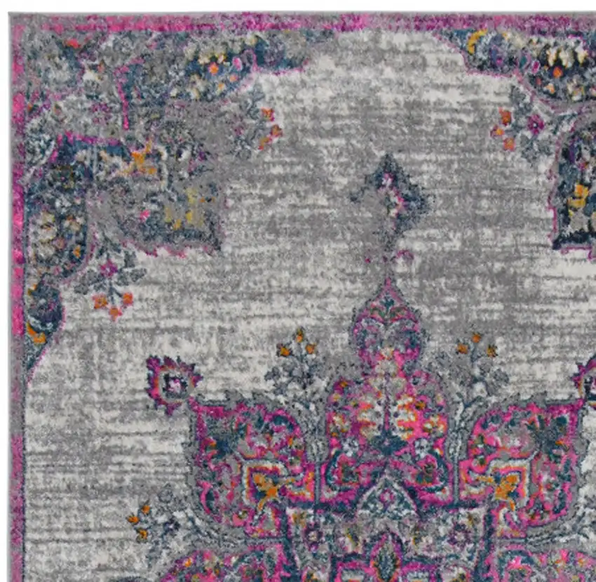 8' Pink Medallion Power Loom Runner Rug Photo 8
