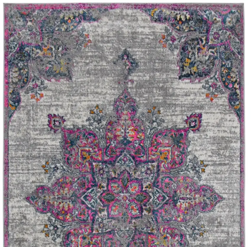 8' Pink Medallion Power Loom Runner Rug Photo 9
