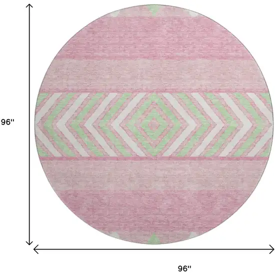 8' Pink Mint Green And Ivory Southwestern Washable Round Rug With UV Protection Photo 9