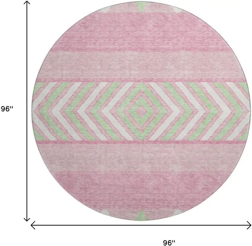 8' Pink Mint Green And Ivory Southwestern Washable Round Rug With UV Protection Photo 9