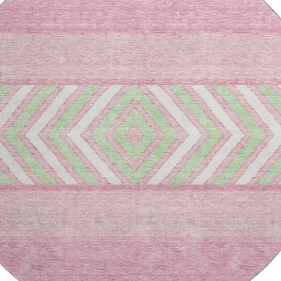 8' Pink Mint Green And Ivory Southwestern Washable Round Rug With UV Protection Photo 2