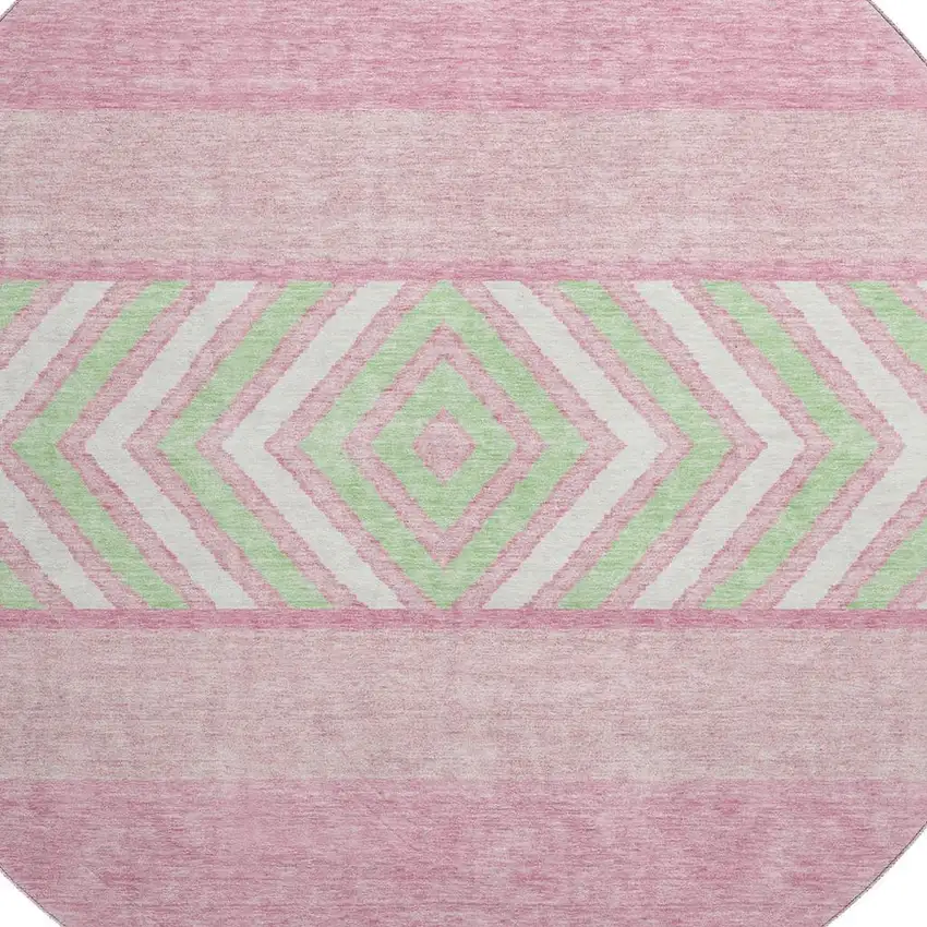 8' Pink Mint Green And Ivory Southwestern Washable Round Rug With UV Protection Photo 2