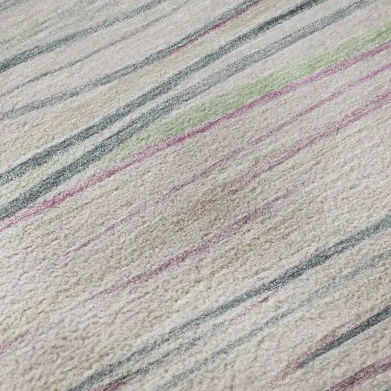 8' Pink Mint Green And Ivory Striped Washable Area Rug With UV Protection Photo 9