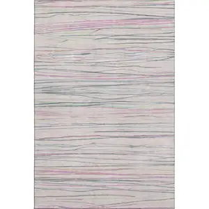 Photo of 8' Pink Mint Green And Ivory Striped Washable Area Rug With UV Protection
