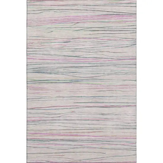 8' Pink Mint Green And Ivory Striped Washable Area Rug With UV Protection Photo 1