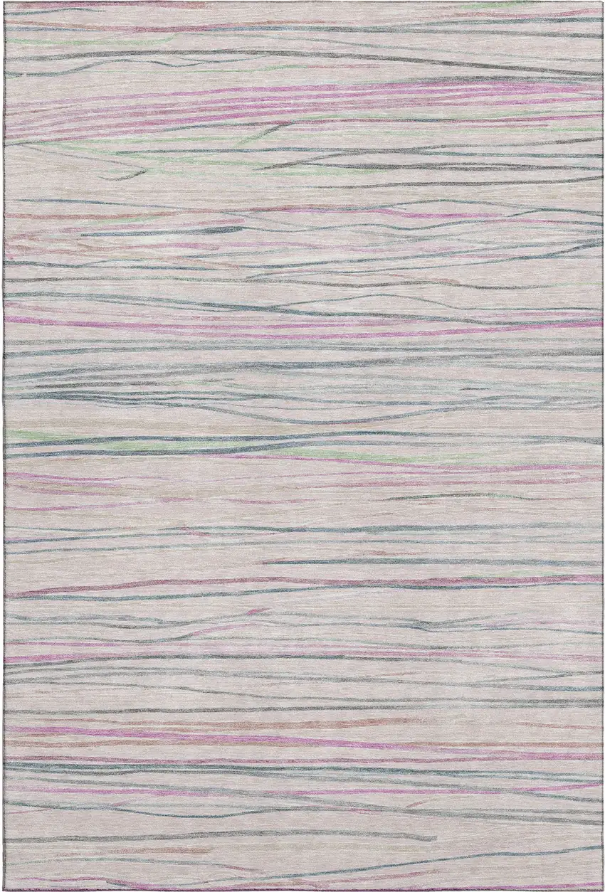 8' Pink Mint Green And Ivory Striped Washable Area Rug With UV Protection Photo 1
