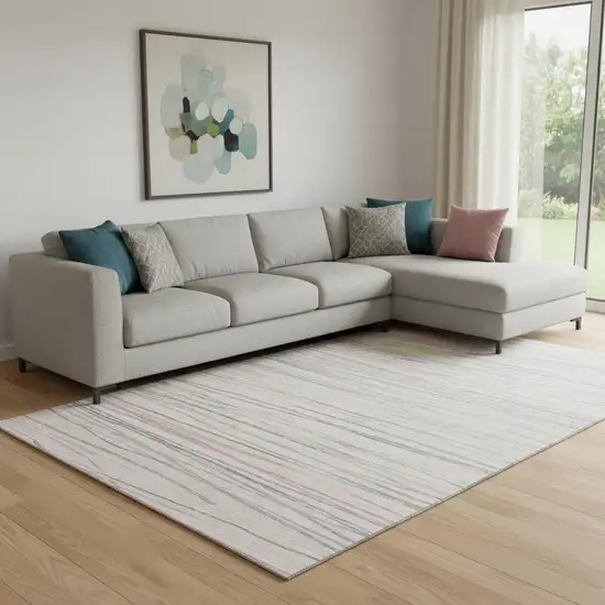 8' Pink Mint Green And Ivory Striped Washable Area Rug With UV Protection Photo 2