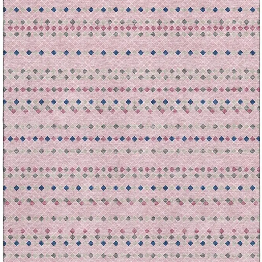 8' Pink Navy Blue And Gray Striped Washable Area Rug With UV Protection Photo 3
