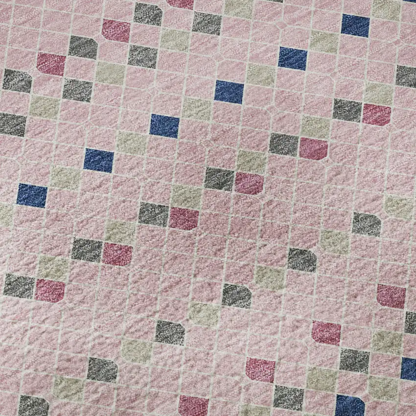 8' Pink Navy Blue And Gray Striped Washable Area Rug With UV Protection Photo 9