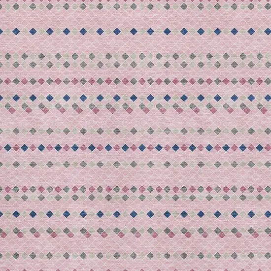 8' Pink Navy Blue And Gray Striped Washable Area Rug With UV Protection Photo 2