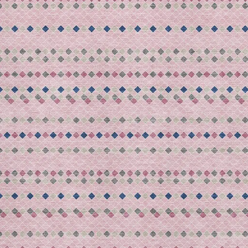 8' Pink Navy Blue And Gray Striped Washable Area Rug With UV Protection Photo 2