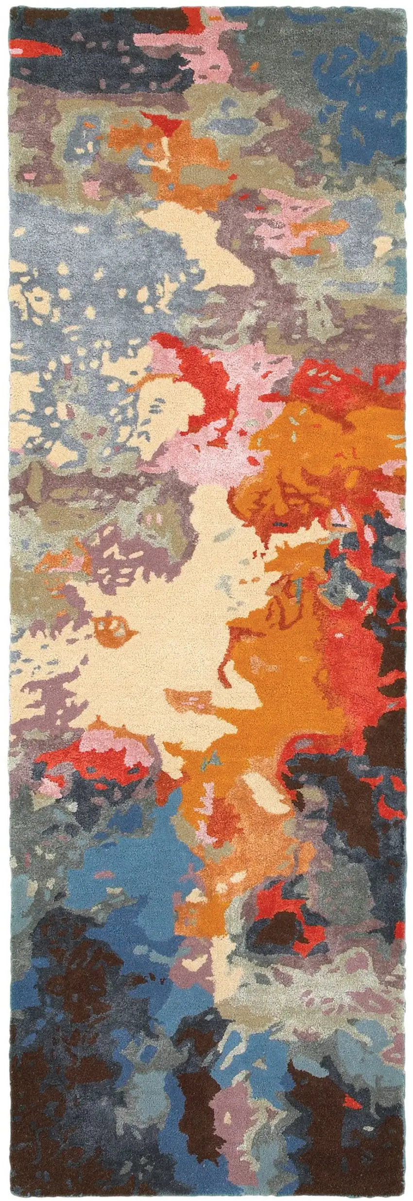 8' Pink Orange And Blue Abstract Hand Tufted Runner Rug Photo 2
