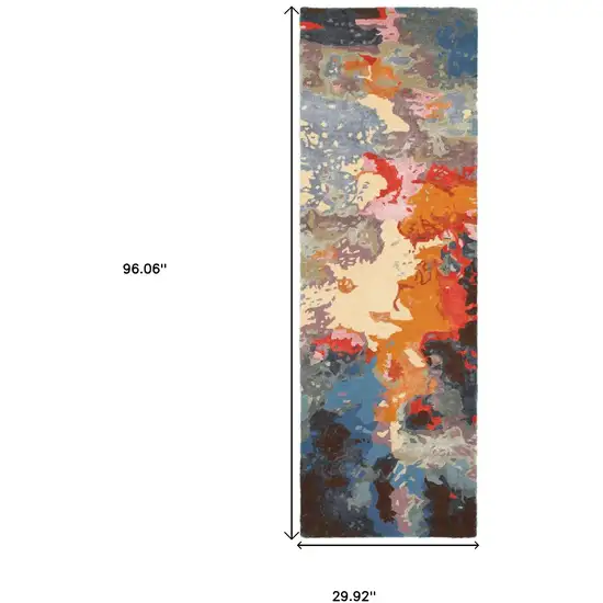 8' Pink Orange And Blue Abstract Hand Tufted Runner Rug Photo 3