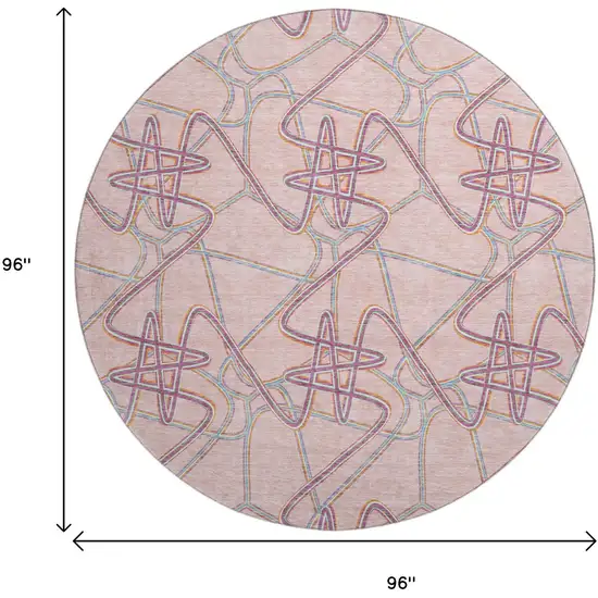 8' Pink Orange And Blue Geometric Washable Round Rug With UV Protection Photo 9