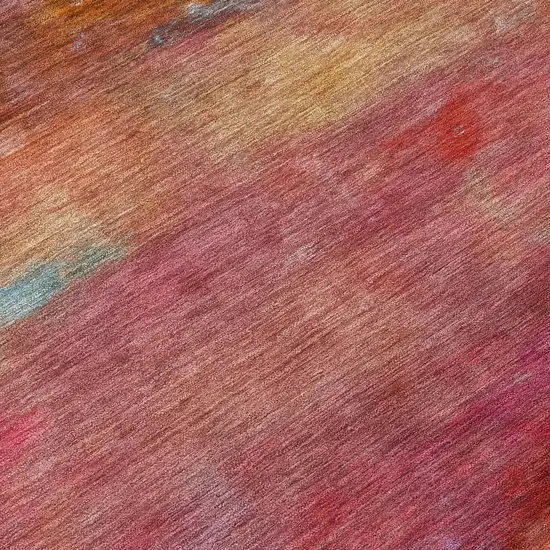8' Pink Orange And Gold Round Abstract Washable Indoor Outdoor Area Rug Photo 8