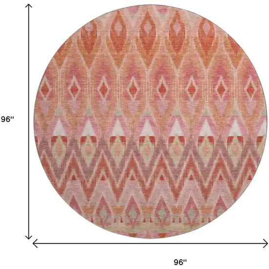 8' Pink Orange And Mint Green Southwestern Washable Round Rug With UV Protection Photo 3