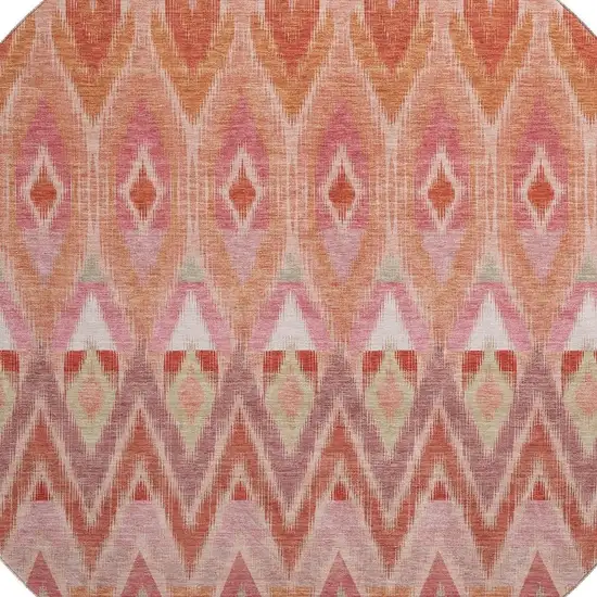 8' Pink Orange And Mint Green Southwestern Washable Round Rug With UV Protection Photo 3