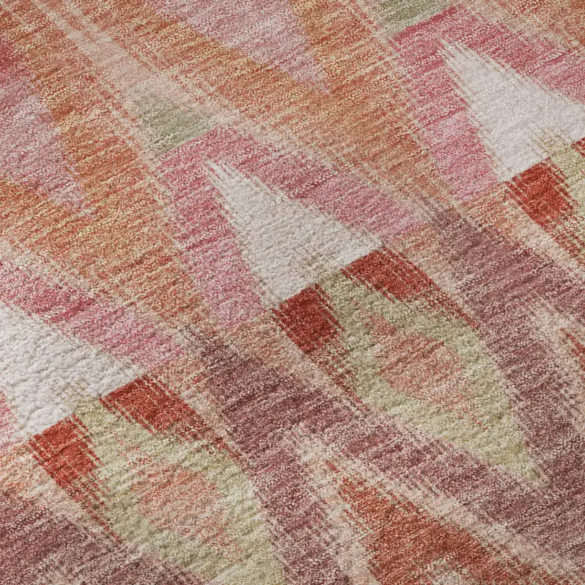 8' Pink Orange And Mint Green Southwestern Washable Round Rug With UV Protection Photo 9