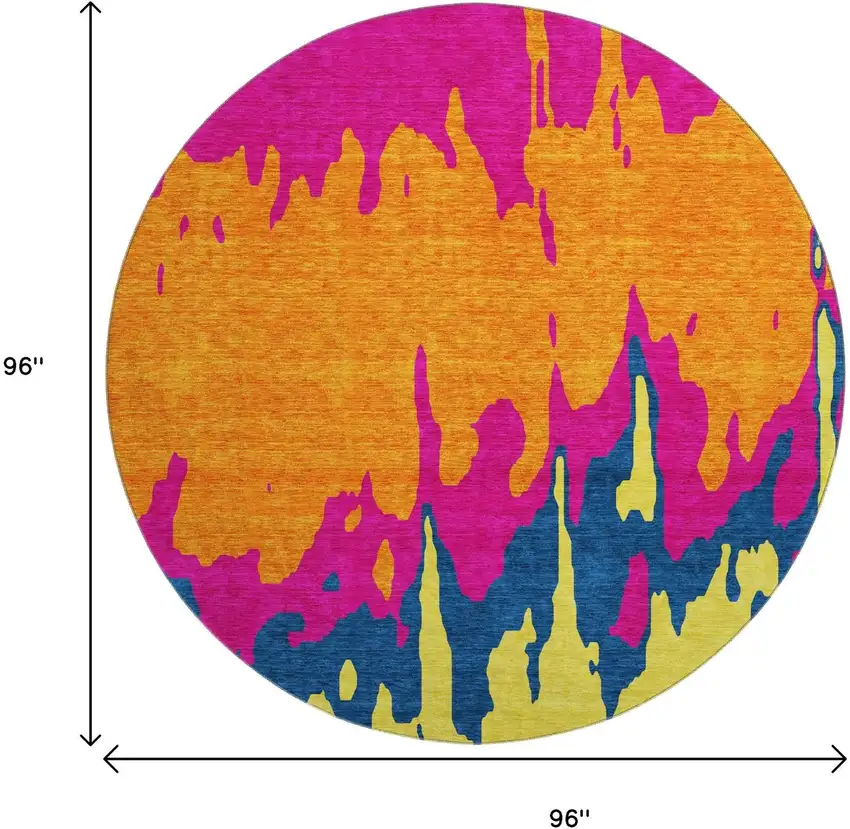 8' Pink Orange Blue And Lime Green Abstract Washable Round Rug With UV Protection Photo 9