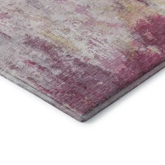 8' Pink Peach And Ivory Abstract Washable Round Rug With UV Protection Photo 6