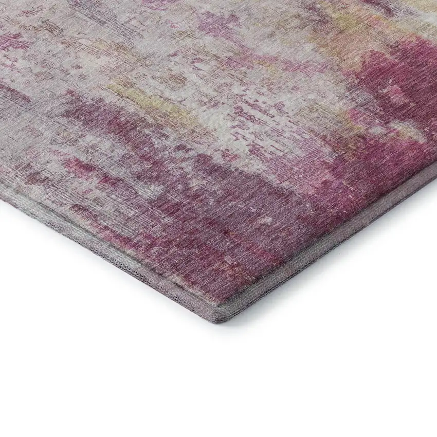 8' Pink Peach And Ivory Abstract Washable Round Rug With UV Protection Photo 6