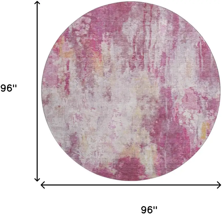 8' Pink Peach And Ivory Abstract Washable Round Rug With UV Protection Photo 9