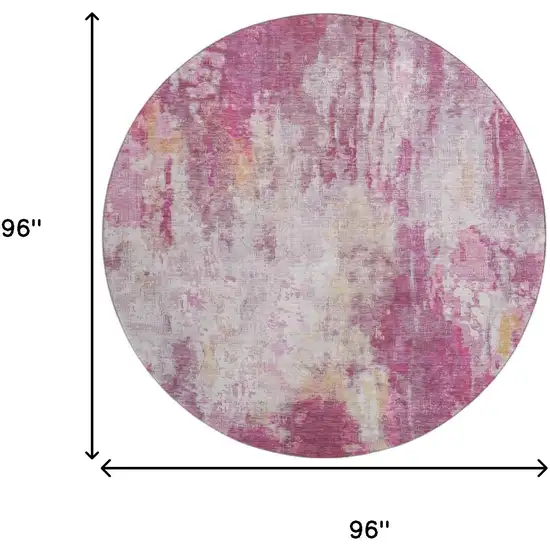 8' Pink Peach And Ivory Abstract Washable Round Rug With UV Protection Photo 9