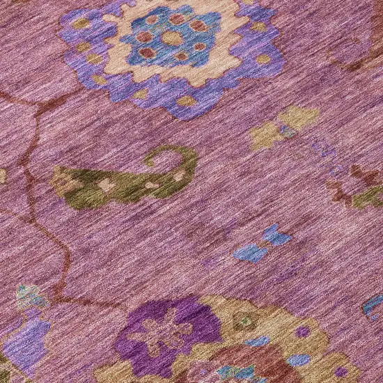 8' Pink Purple And Gold Round Floral Medallion Washable Indoor Outdoor Area Rug Photo 7