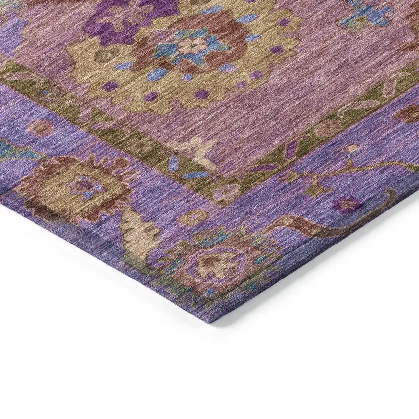 8' Pink Purple And Gold Round Floral Medallion Washable Indoor Outdoor Area Rug Photo 6