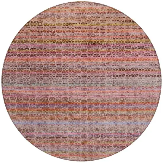 8' Pink Purple And Gold Round Striped Washable Indoor Outdoor Area Rug Photo 3